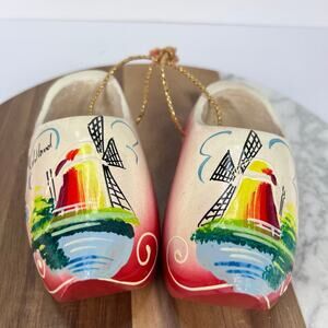 Authentic Hand Painted Souvenir Pair Of Wooden Clogs Dutch Holland
